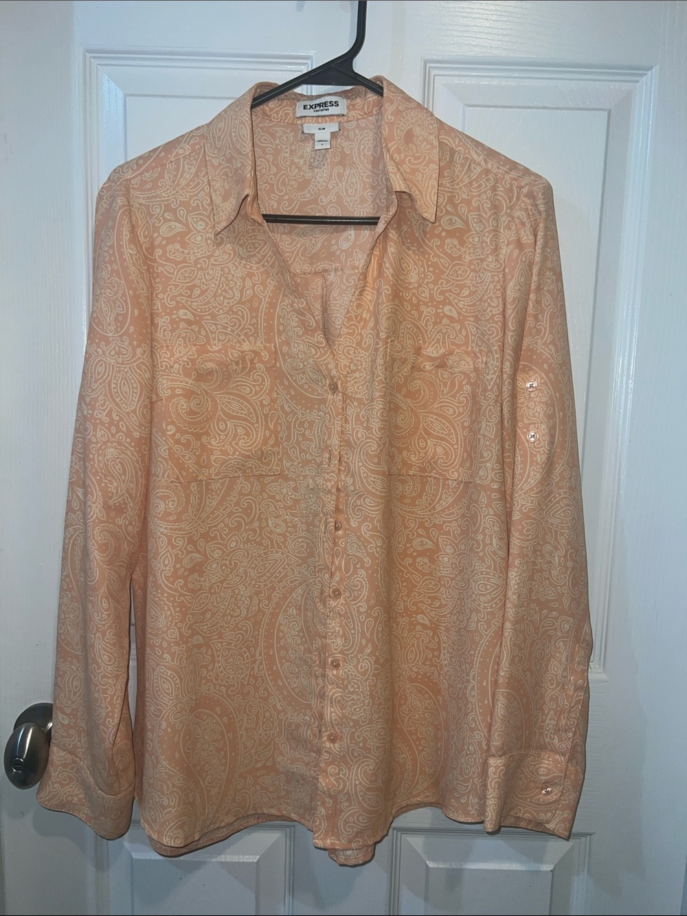 Express Peach Paisley Button-Front Shirt